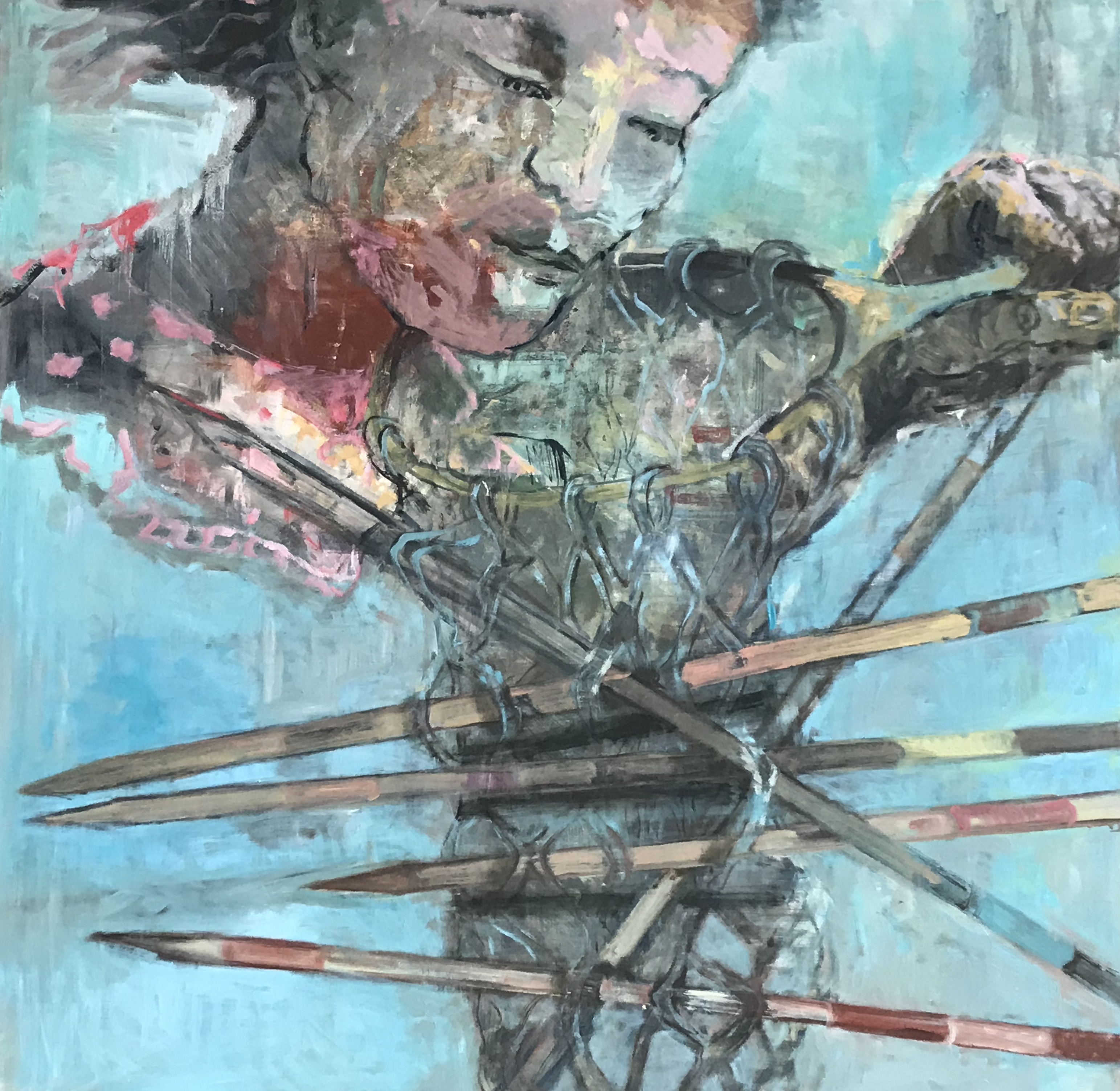 Mikado, 2018, Öl auf Leinwand, 100 x 100 cm