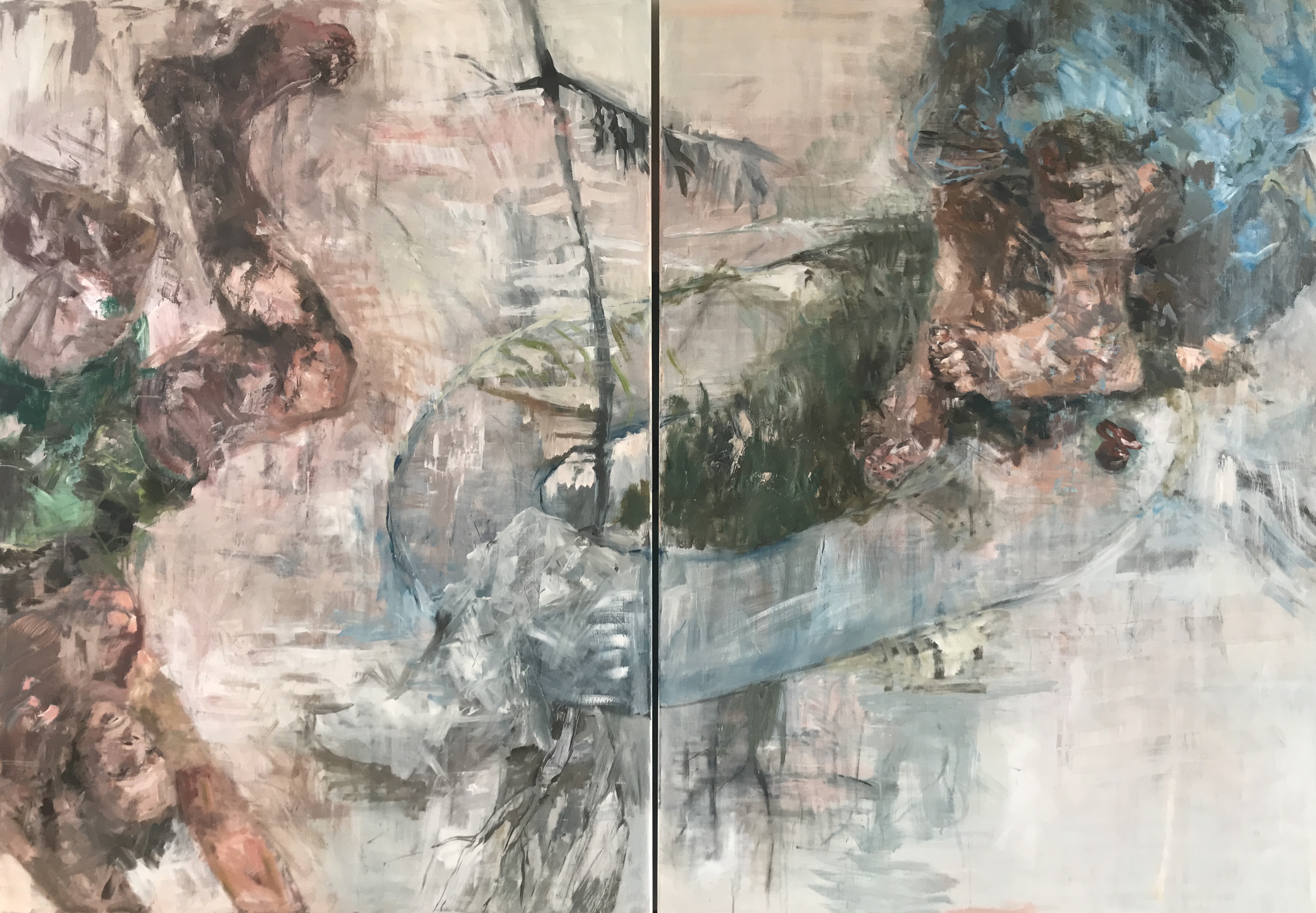 Sprung, 2018, Öl auf Leinwand, 2-teilig, 200 x 140 cm