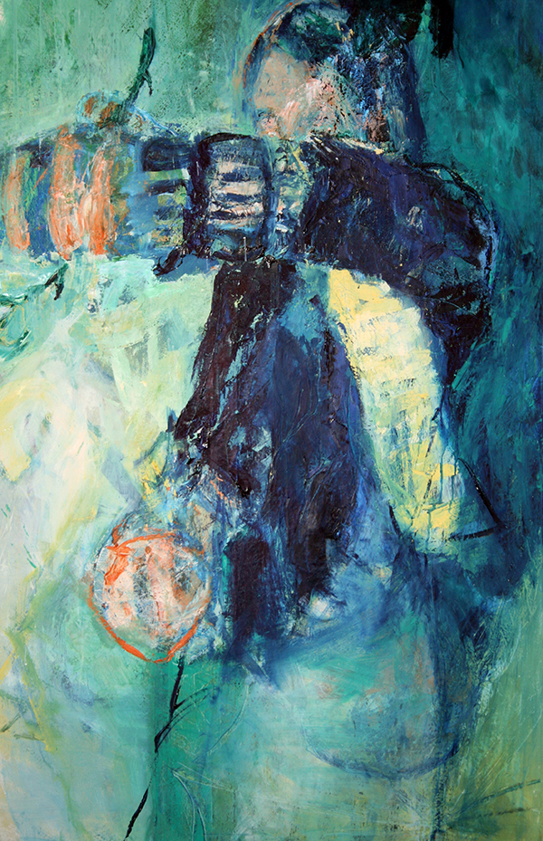„Figur mit Rose“, 1997    Öl auf Nessel    150 cm x 95 cm 