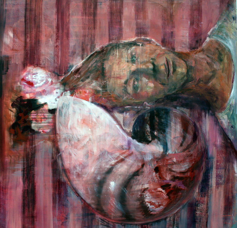 „Horchende“, 2014, Öl auf Leinwand, 100cm x 100cm