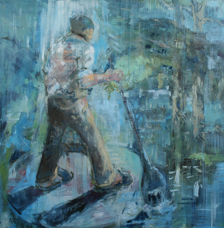 „Im Strom“, 2014, Öl auf Leinwand, 100 x 100 cm
