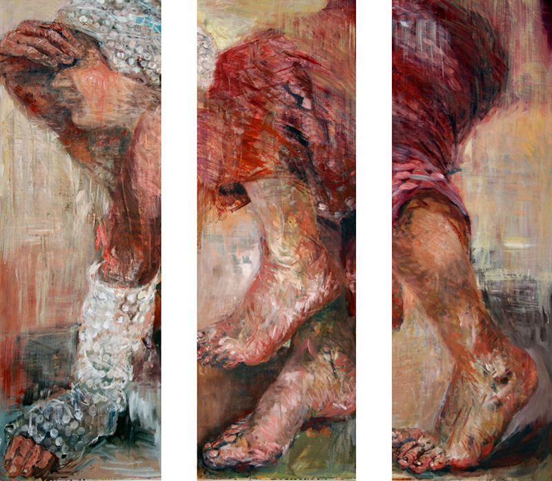 „Späher“, 2010    Triptychon    Öl auf Leinwand    je 40 cm x 120 cm