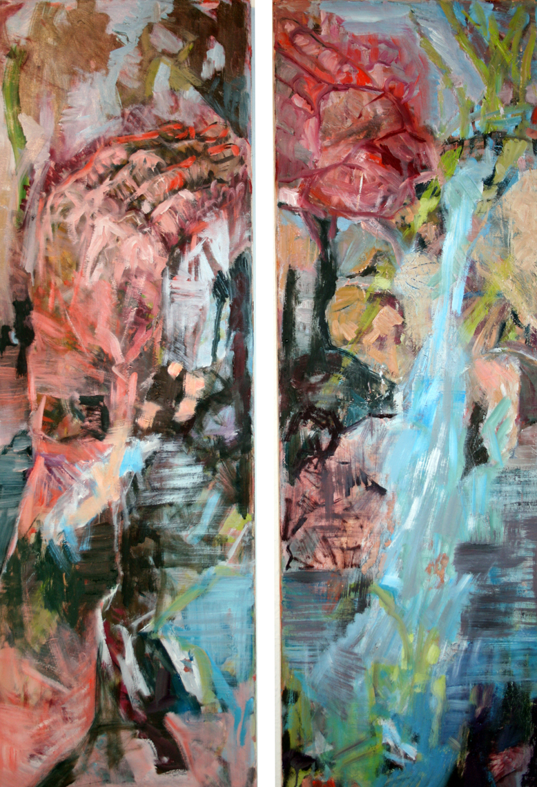 „Wasserfall“, 2011   Öl auf Leinwand   2-teilig | Je 40 x 120 cm